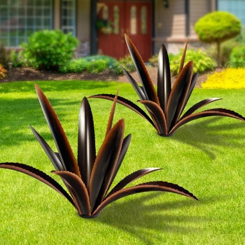 TOMBABY Agave Garden Statue 12 Leaves Black Outdoor Decor