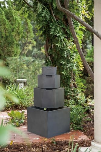 AB Home Tall Gray Concrete Water Fountain with 4 Tier Design