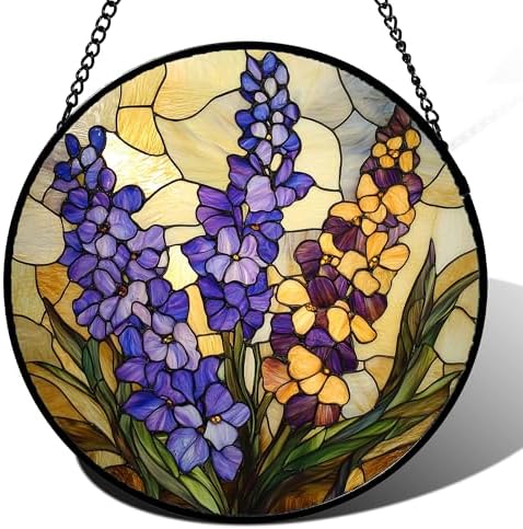 Delphinium Birth Flower Stained Glass Suncatcher Hanging for Windows