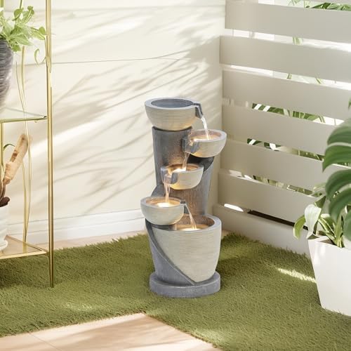 LuxenHome 22 Inch Small Outdoor Water Fountain with Lights