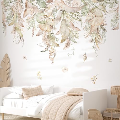 decalmile Large Boho Hanging Leaf Wall Decals
