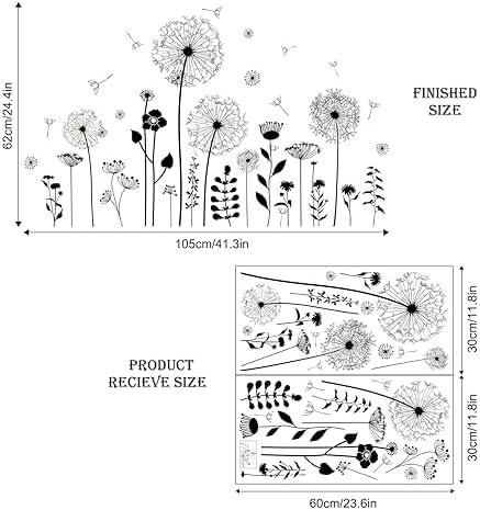 Supzone Black Dandelion Wall Sticker with Butterfly Design
