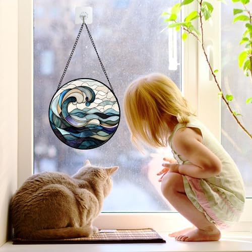 DASTOLL Stained Glass Window Hanging 63 in