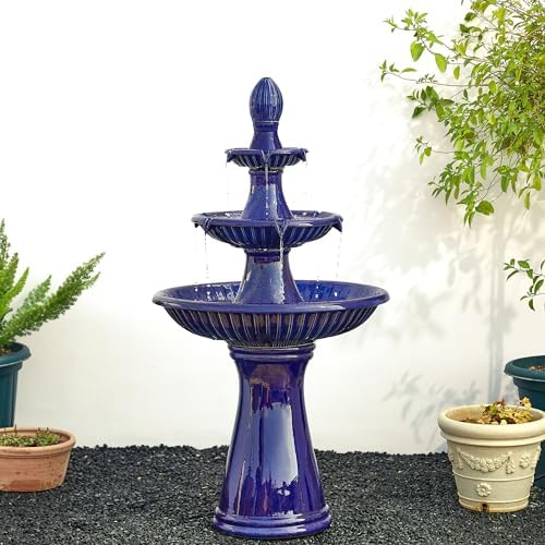 Glitzhome 3 Tier Outdoor Fountain with LED Light and Pump