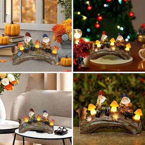 Funny Garden Gnome Statue with Solar Mushroom Light