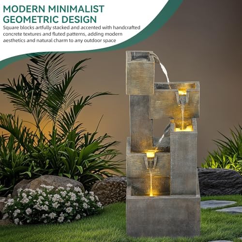 325 Inch Modern Outdoor Water Fountain with LED Lights