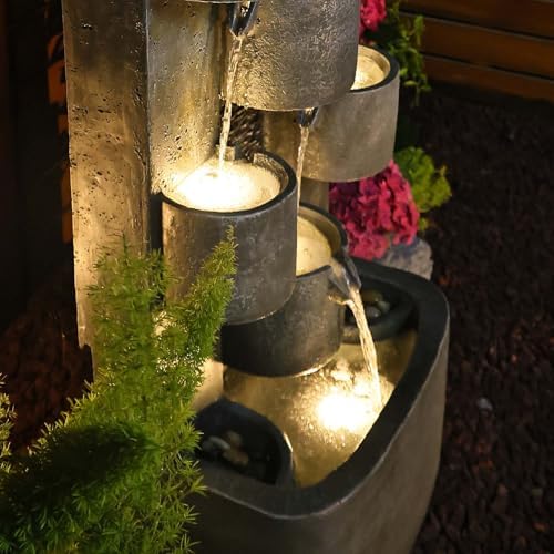 448 Inch Modern Outdoor Water Fountain with LED Lights and Pump