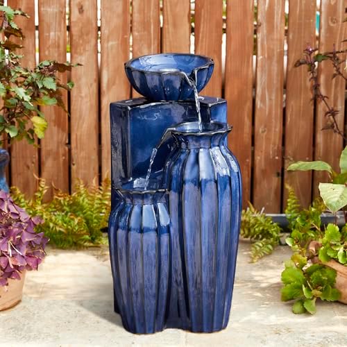 Glitzhome 2675 Inceramic Outdoor Water Fountain with LED Lights and Pump