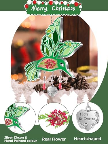 KYBOSAM Hummingbird Suncatcher I Love You Grandma Glass Wind Chime Ornament