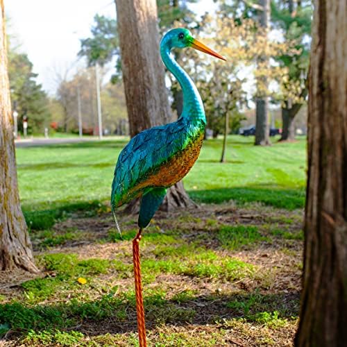 Exhart Blue Coastal Crane Garden Statue