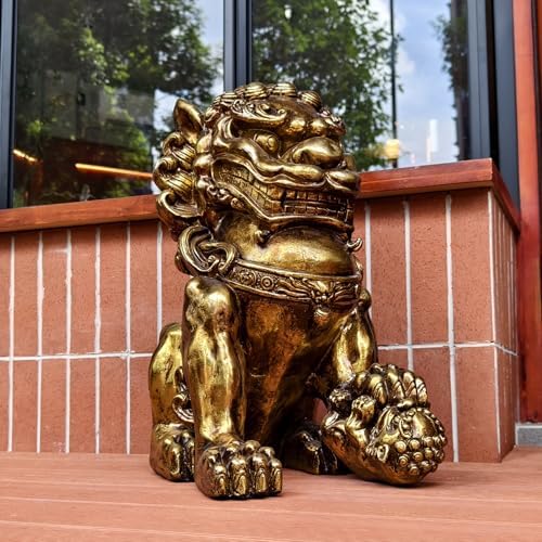 ZOEJADE 21 Inch Large Resin Guardian Lion Outdoor Decor