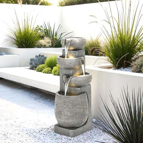 36in Grey Waterfall Fountain with LED Lights
