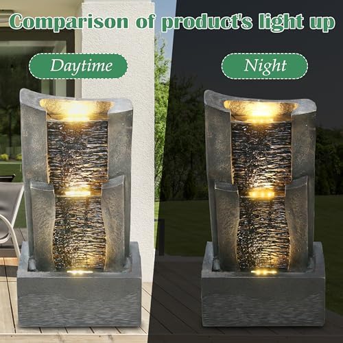 3-Tiers Outdoor Rock Water Fountain with LED Light