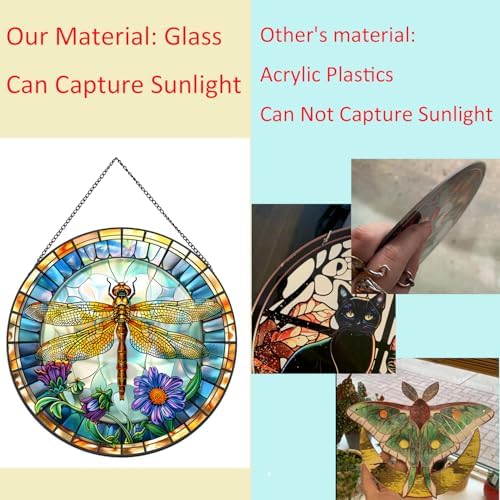 Flowers and Dragonfly Stained Glass Suncatcher for Windows