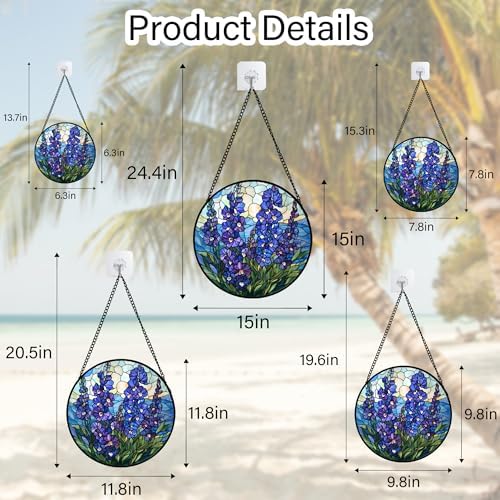 Stained Glass Window Hanging Blue Delphinium 63 in