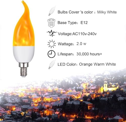 E12 Flame Bulbs 8 Pack LED Candelabra Lights