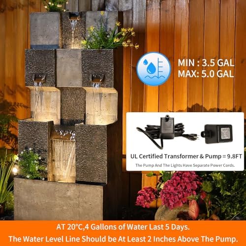 453 Inch 3 Tier Modern Waterfall Fountain with Lights