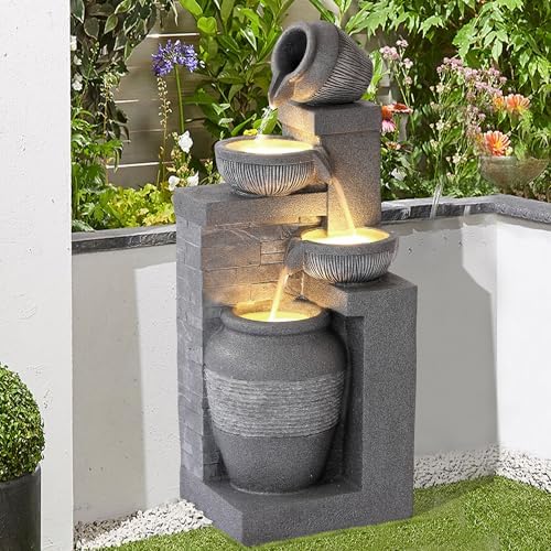 32 Modern Freestanding Garden Fountain with 4 Bowls and LEDs
