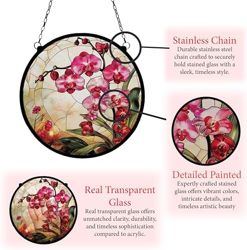 Pink Orchid Stained Glass Suncatcher 78 Inch