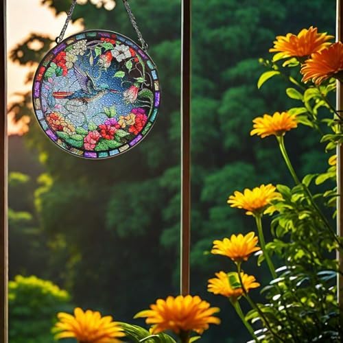 Hummingbird Stained Glass Suncatcher 8 Inch Decorative Hanging Ornament