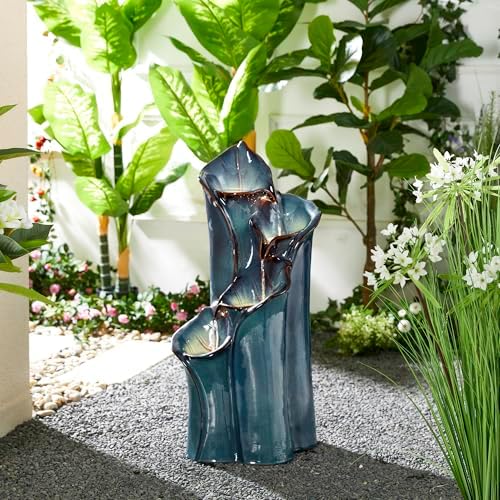 Glitzhome 3125 Inch H Outdoor Fountain with LED Lights and Pump