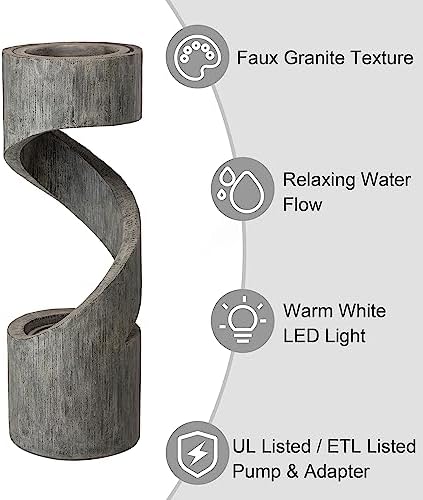 Glitzhome Tiered Outdoor Water Fountain with LED Light and Stone Planter