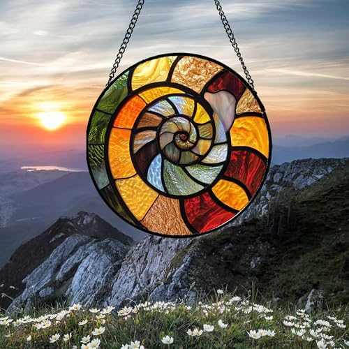 Stained Glass Window Hanging - Orange Red Conch Suncatcher