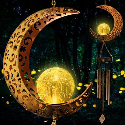 Retro Moon Wind Chimes Solar Lights Outdoor Decor