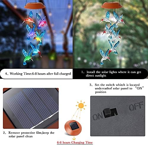 Solar Powered Hummingbird Wind Chimes Outdoor