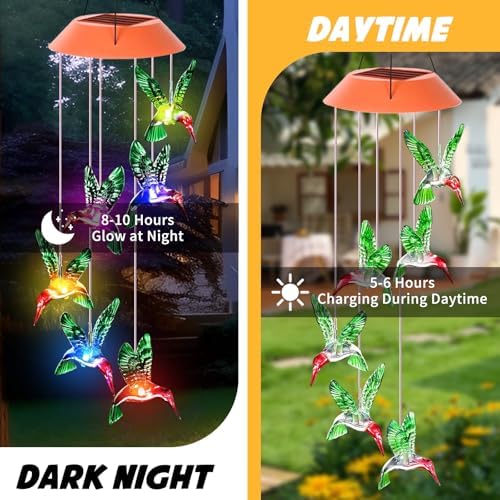 Hummingbird Solar Wind Chimes Garden Decor