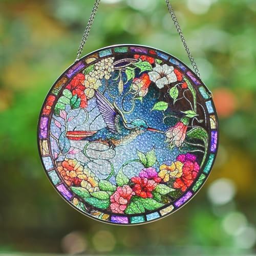Hummingbird Stained Glass Suncatcher 8 Inch Decorative Hanging Ornament