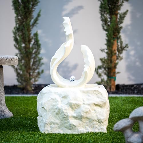 XBrand 25 Inch H White Stone-Look Fountain with LED Light