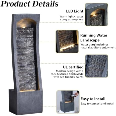 423 Inch H Faux Slate Waterfall Fountain with Lights