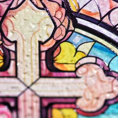 Flowers Cross Stained Glass Suncatcher Window Decor