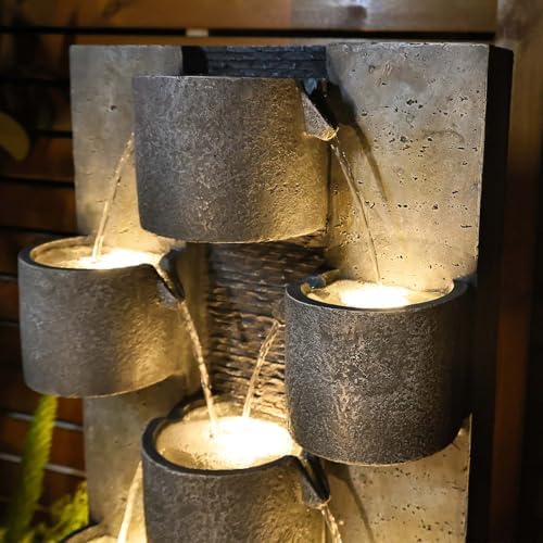 448 Inch Modern Outdoor Water Fountain with LED Lights and Pump