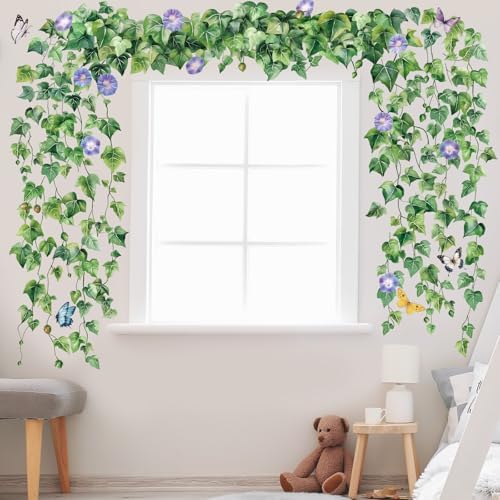 SHUCHING Green Hanging Vine Leaves Wall Sticker Peel and Stick