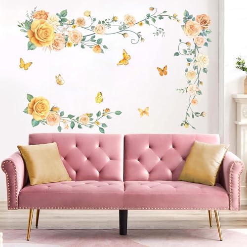 Yellow Butterflies Floral Wall Decals for Nursery Living Room