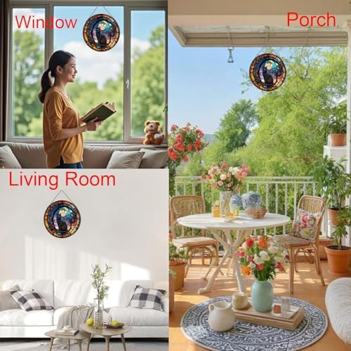 Black Cat Stained Glass Window Suncatcher Decoration