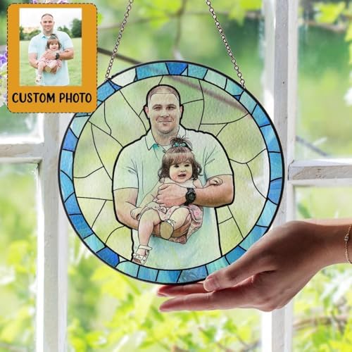Personalized Stained Glass Suncatcher with Dads Photo