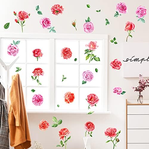 MEFOSS Romantic Rose Wall Decals Peel Stick Floral Decor