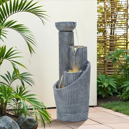 31 Inch Modern Outdoor Fountain with LED Lights