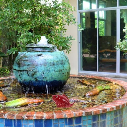 HOMSFOU Ceramic Fish Fountain Garden Water Feature