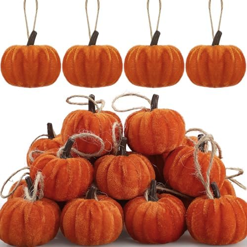 16PCS Fall Pumpkin Hanging Ornaments Velvet
