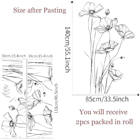 Black and White Poppy Wall Decal Minimalist Botanical Art