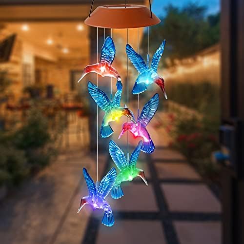 Solar Powered Hummingbird Wind Chimes Outdoor