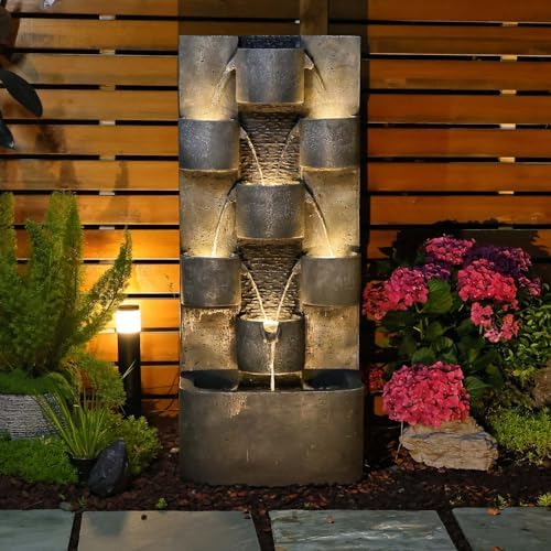 448 Inch Modern Outdoor Water Fountain with LED Lights and Pump