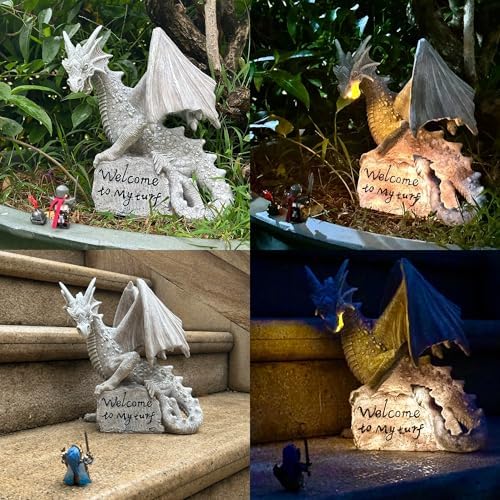 Solar Dragon Statue Welcome to My Turf Garden Decor