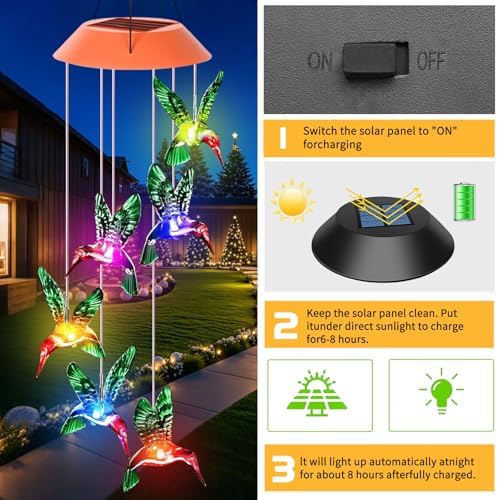 Hummingbird Solar Wind Chimes Garden Decor