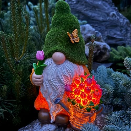 Mood Lab Garden Gnome with Solar Tulips and LED Lights