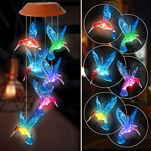Solar Powered Hummingbird Wind Chimes Outdoor